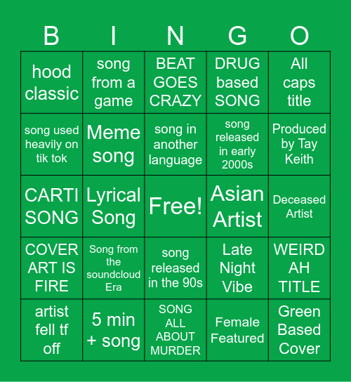 SPOTIFY BLACKOUT Bingo Card