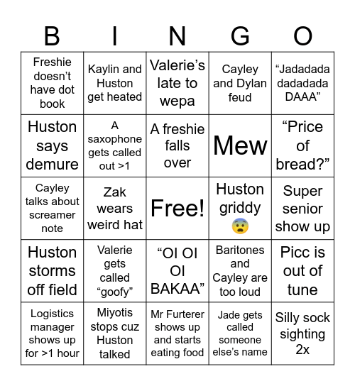 MARCHING BAND Bingo Card