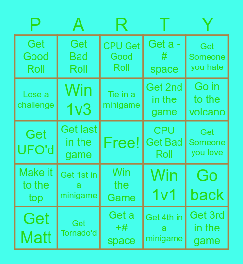 Wii Party Bingo Card