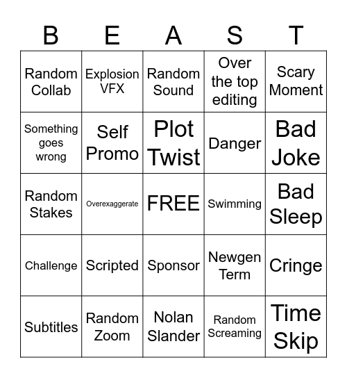 the beasty bingoi Bingo Card