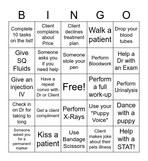 National Vet Tech Week 2020 Bingo Card