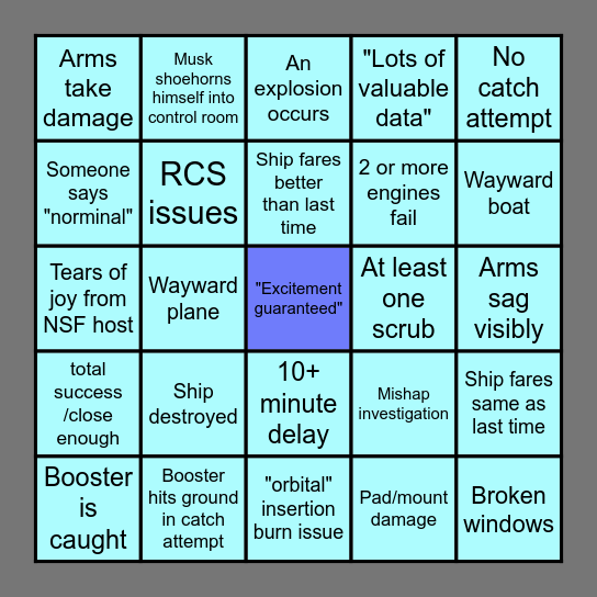 Starship IFT-5 bingo Card