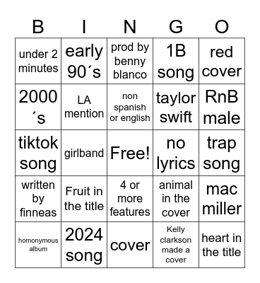 Spotify Bingo Card