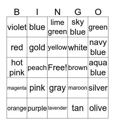 Whats Your Color Bingo Card