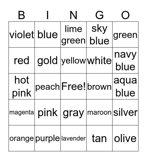 Whats Your Color Bingo Card