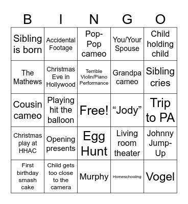 Ducanis Home Movie Bingo Card