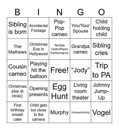 Ducanis Home Movie Bingo Card