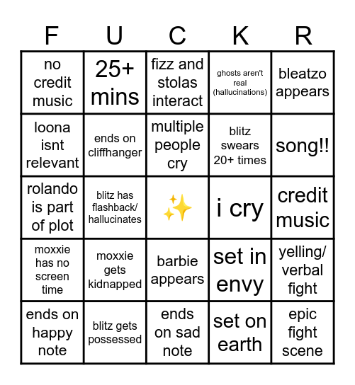 Ghostfuckers Crack Card Bingo Card