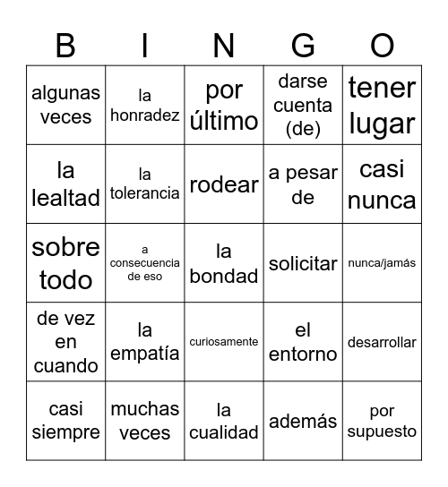 Entreculturas 3A unidad 1 Así se dice 6-expresiones útiles Bingo Card