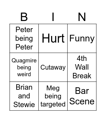 Family Guy Bingo Card