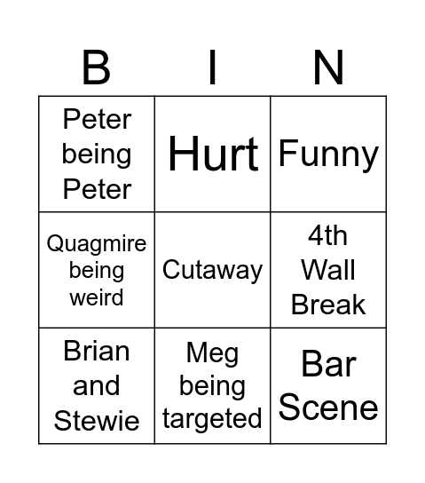 Family Guy Bingo Card