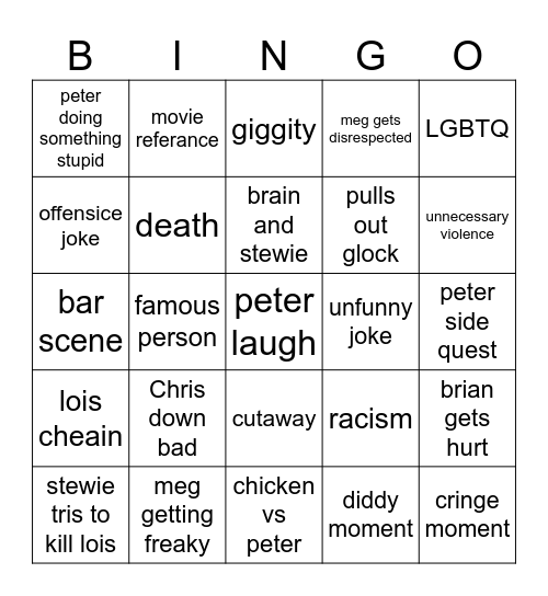 family guy Bingo Card