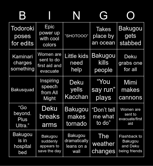 My Hero Academia: You’re Next Bingo Card