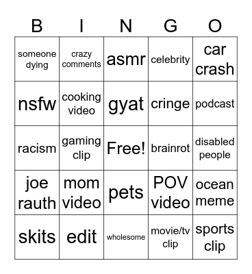 insta reels bingo Card