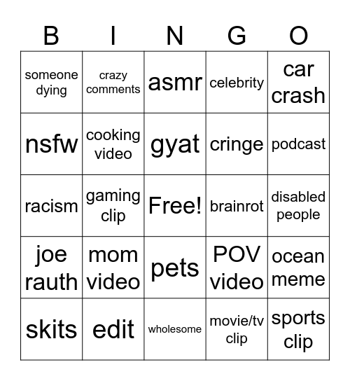 insta reels bingo Card