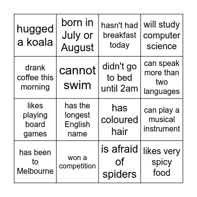 Find someone who Bingo Card