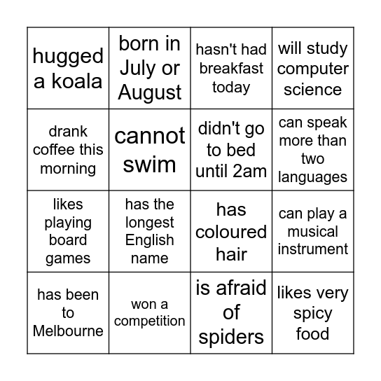 Find someone who Bingo Card