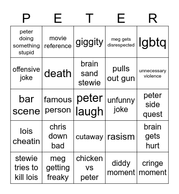 family guy Bingo Card