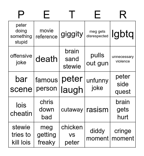 family guy Bingo Card