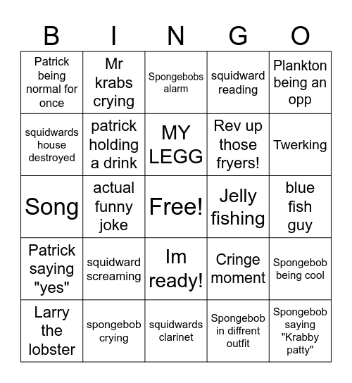 Spongebob bingo Card