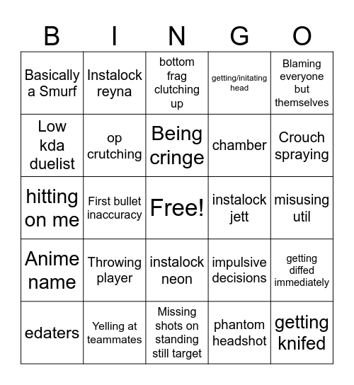 Valorant bingo Card