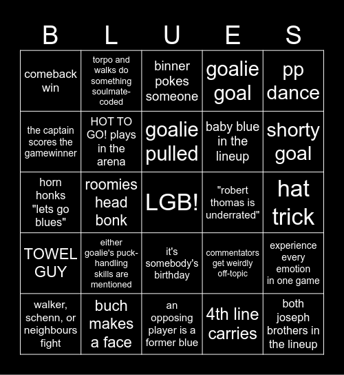 St. Louis Blues Bingo Card
