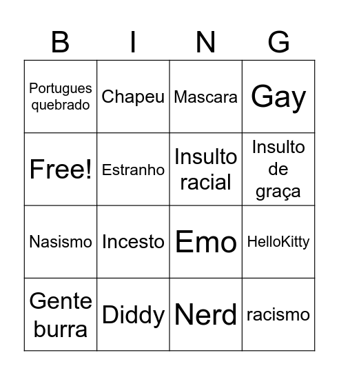 panela discord Bingo Card