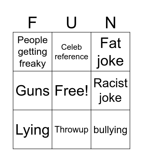 Any adult show bingo Card