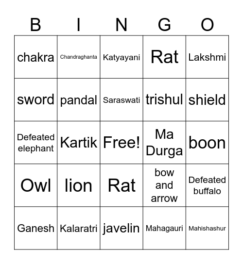 Ma Durga Bingo Board Bingo Card