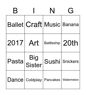 Reyna’s 7th Birthday! Bingo Card