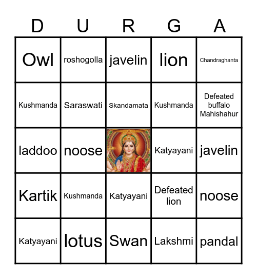 Ma Durga Bingo Board Game! Bingo Card
