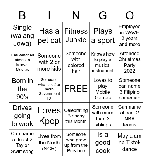 WAVE HUMAN BINGO Card