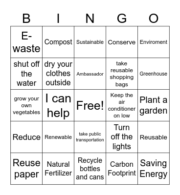 ENERGY SAVING ACTIONS Bingo Card