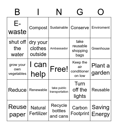 ENERGY SAVING ACTIONS Bingo Card