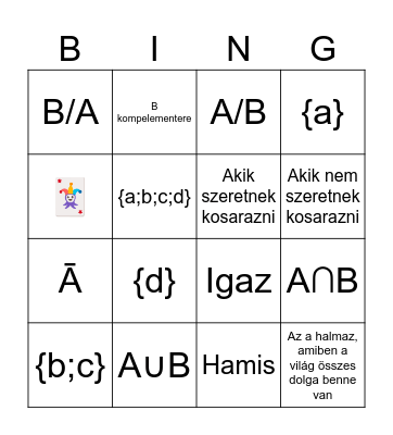 Halmazok Rio9 Bingo Card