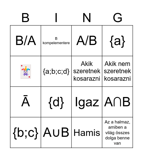 Halmazok Rio9 Bingo Card