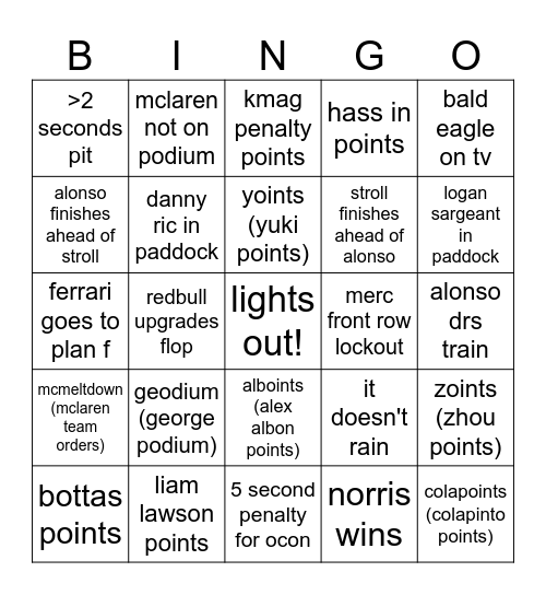 cota 2024 bingo Card