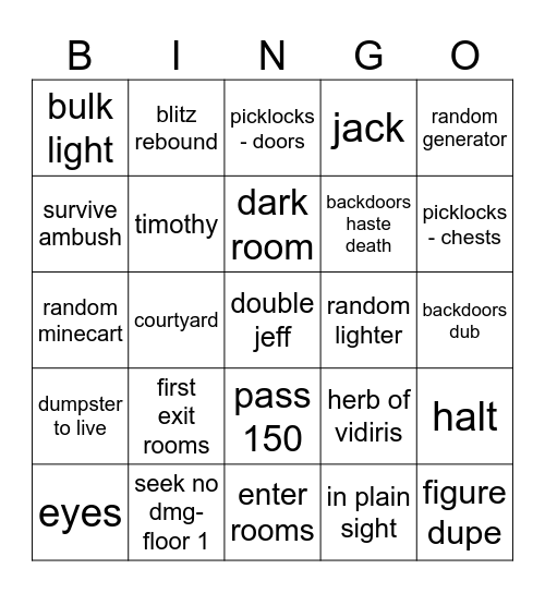 doors Bingo Card