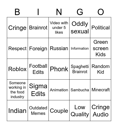Untitled Bingo Card