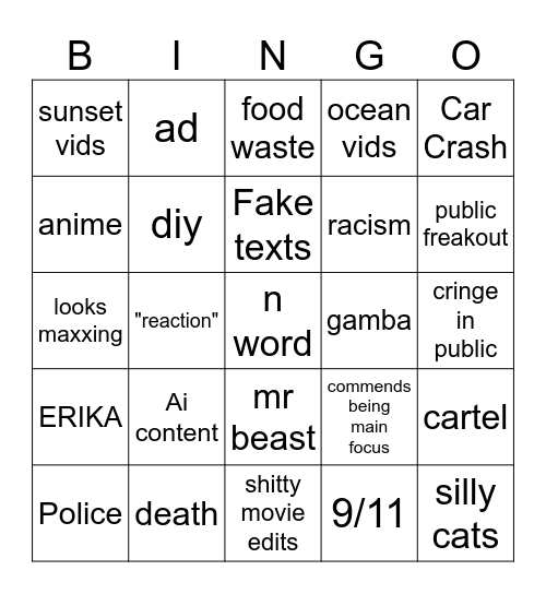 Instagram Bingo Card