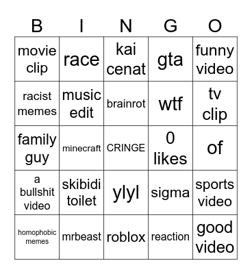 youtube shorts bingo Card