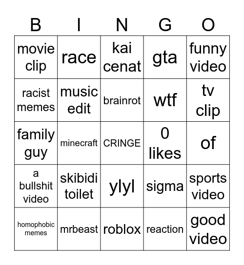 youtube shorts bingo Card