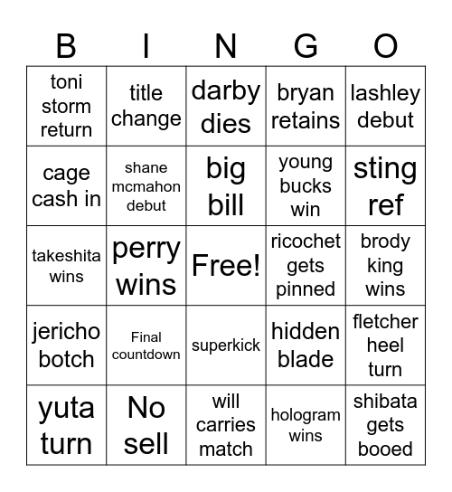 Wrestledream Bingo Card