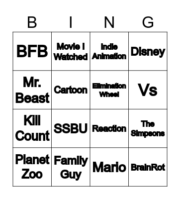 YouTube Bingo Card