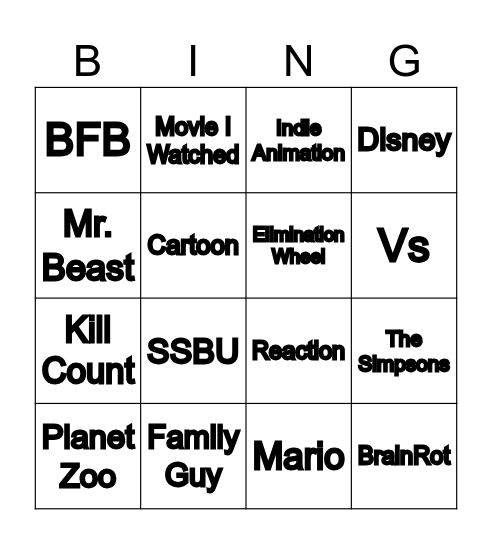 YouTube Bingo Card