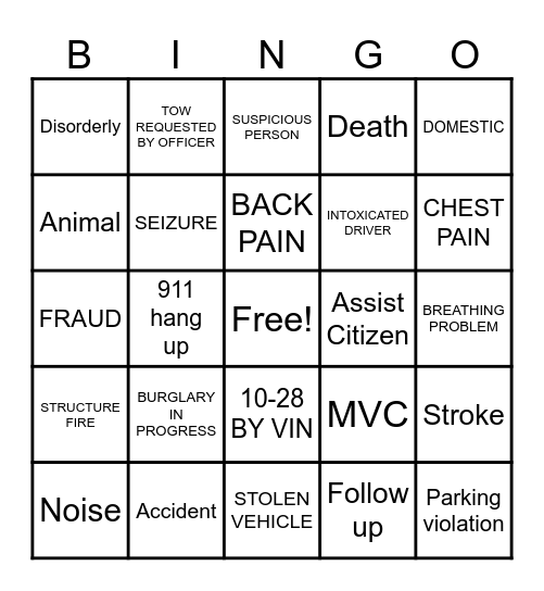 Dispatcher Bingo Card