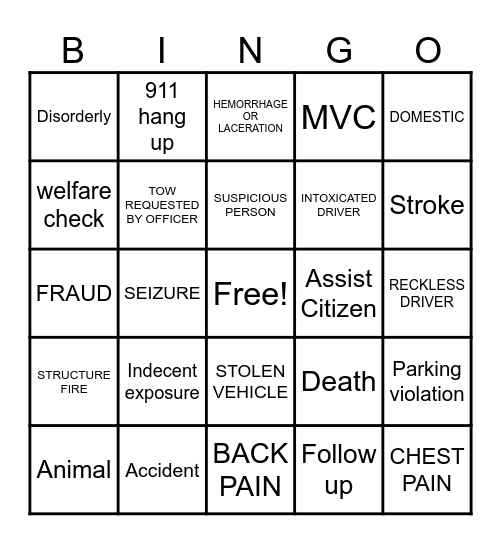 Dispatcher Bingo Card