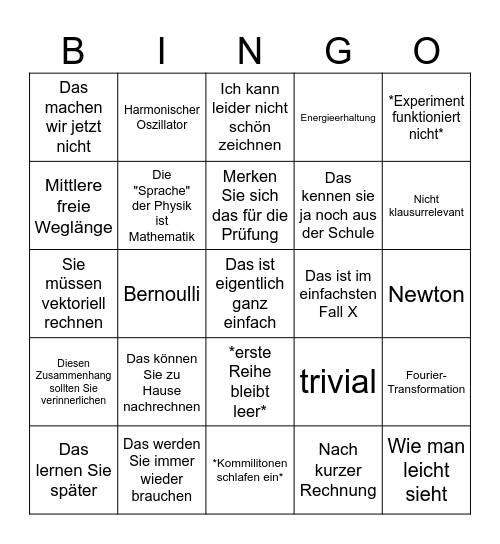 Vorlesungsbingo Card