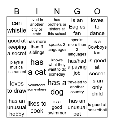 Getting to Know You Bingo Card