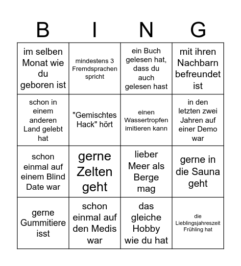 Finde eine Person die... Bingo Card